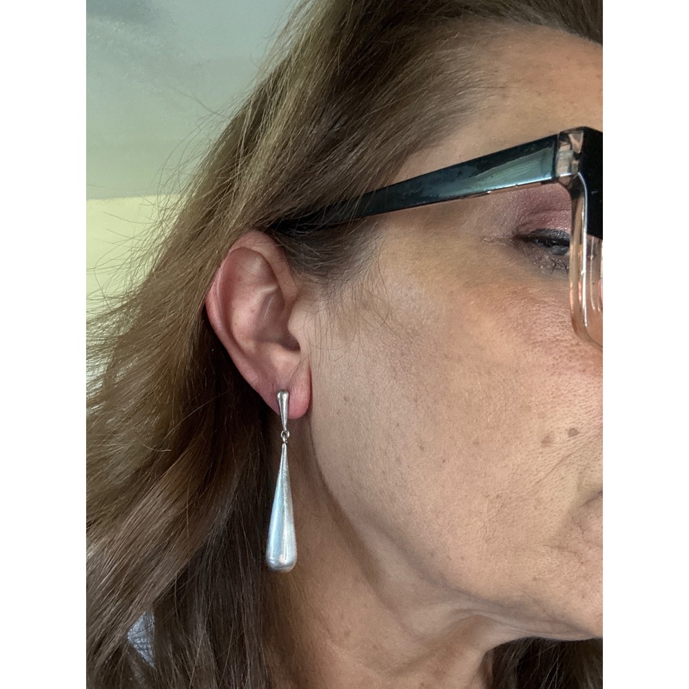 Teardrop Drop Earrings Womens OS Silver Elongated Dangle